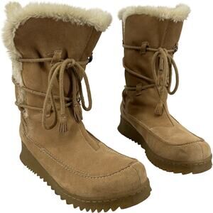 Vintage y2k Women's Tan Suede Report Caitlin Faux Fur Chunky Platform Boots 10M